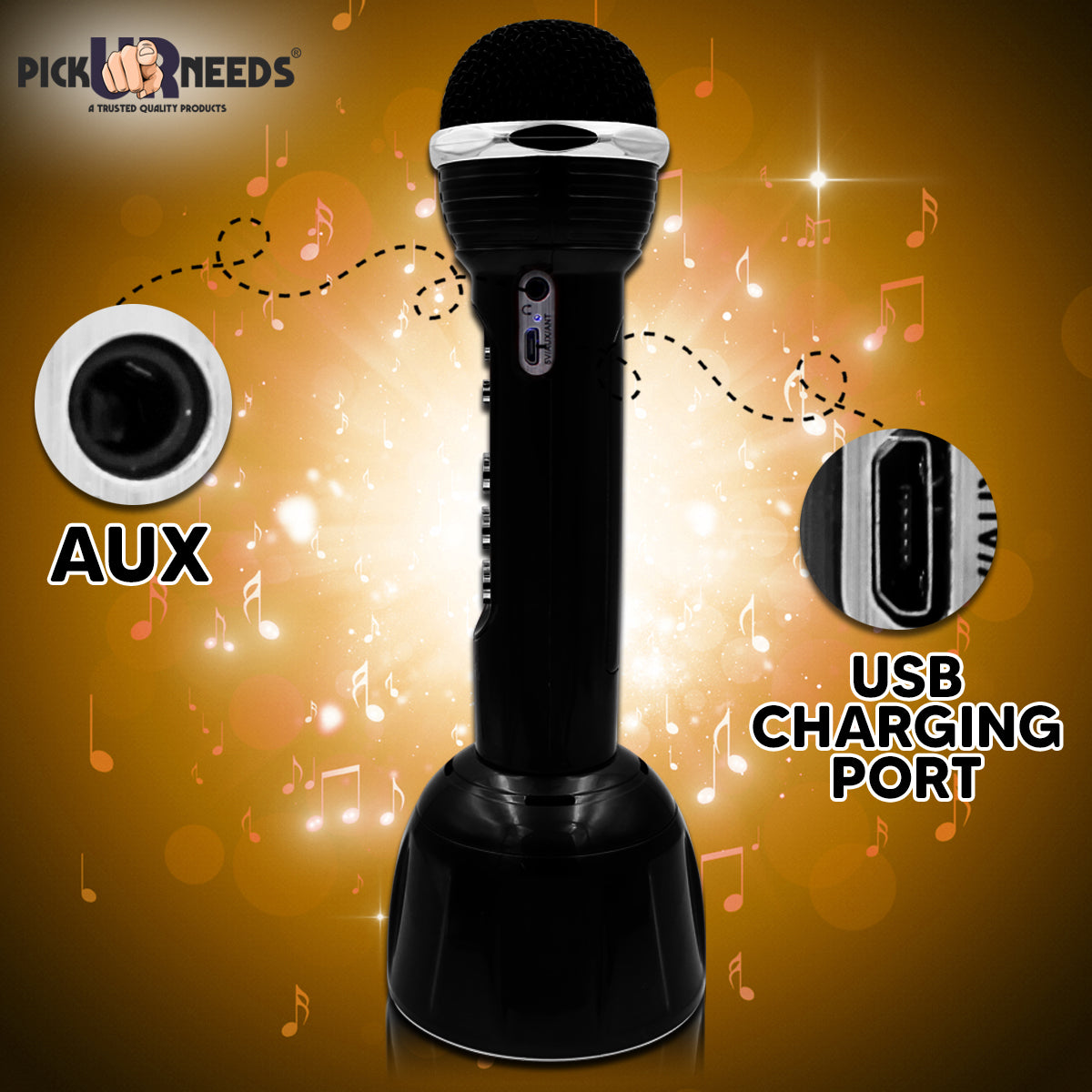 Pick Ur Needs Superier Quality With LED Wireless Bluetooth Microphone Connection Player Speaker 2-in1 With Recording + USB+FM Microphone  (Pink)